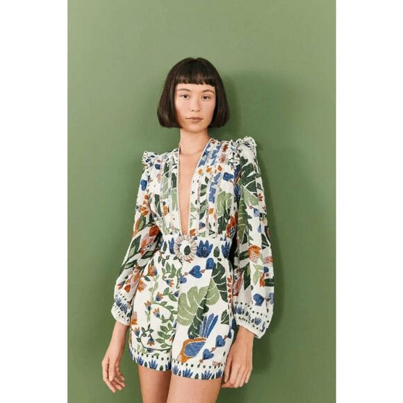 Farm Rio Summer Garden Romper Small S NO BELT - Picture 1 of 4